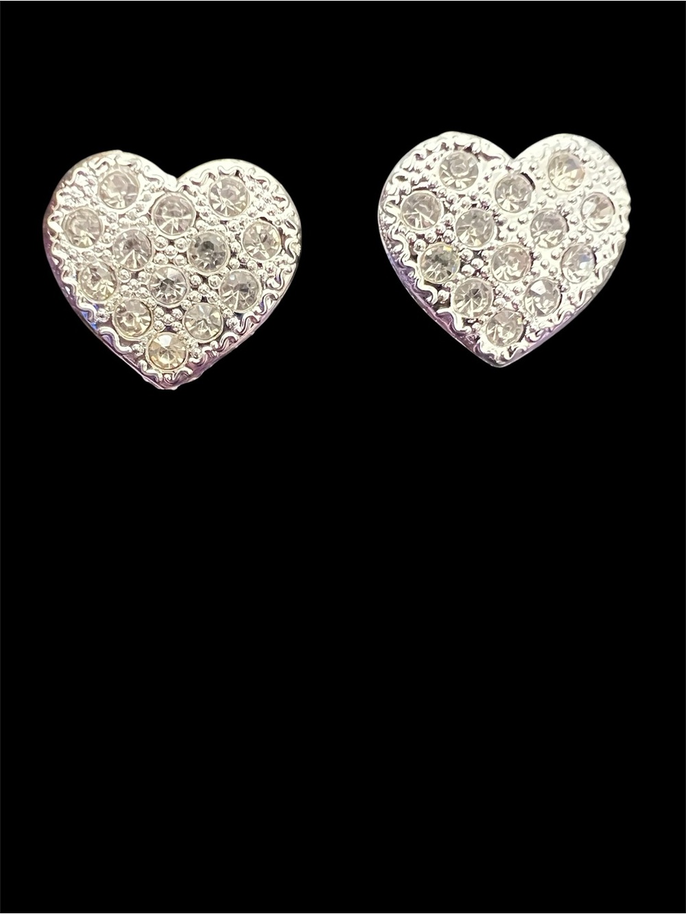 Silver Crystal Heart Stud Earrings - Women's Sparkle Jewelry